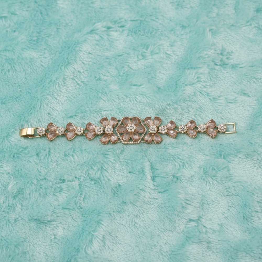 Kate Spade Precious Pansy Bracelet, Gold, Beige, Crystal Flower Statement Jewel